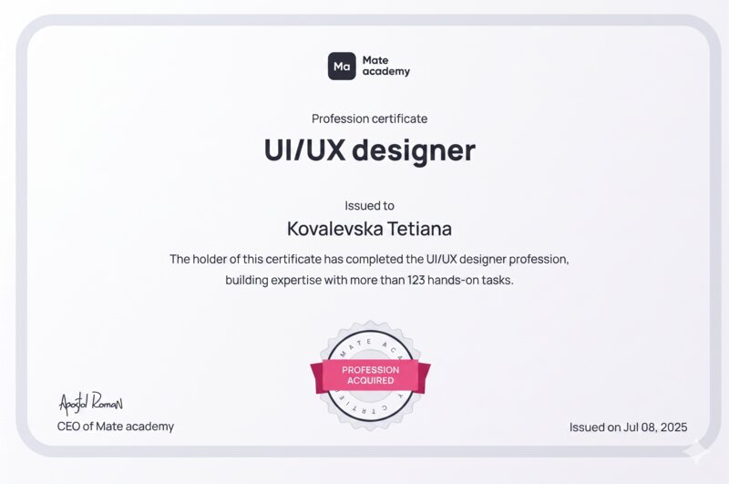 Сертифікат UI/UX designer — Mate academy